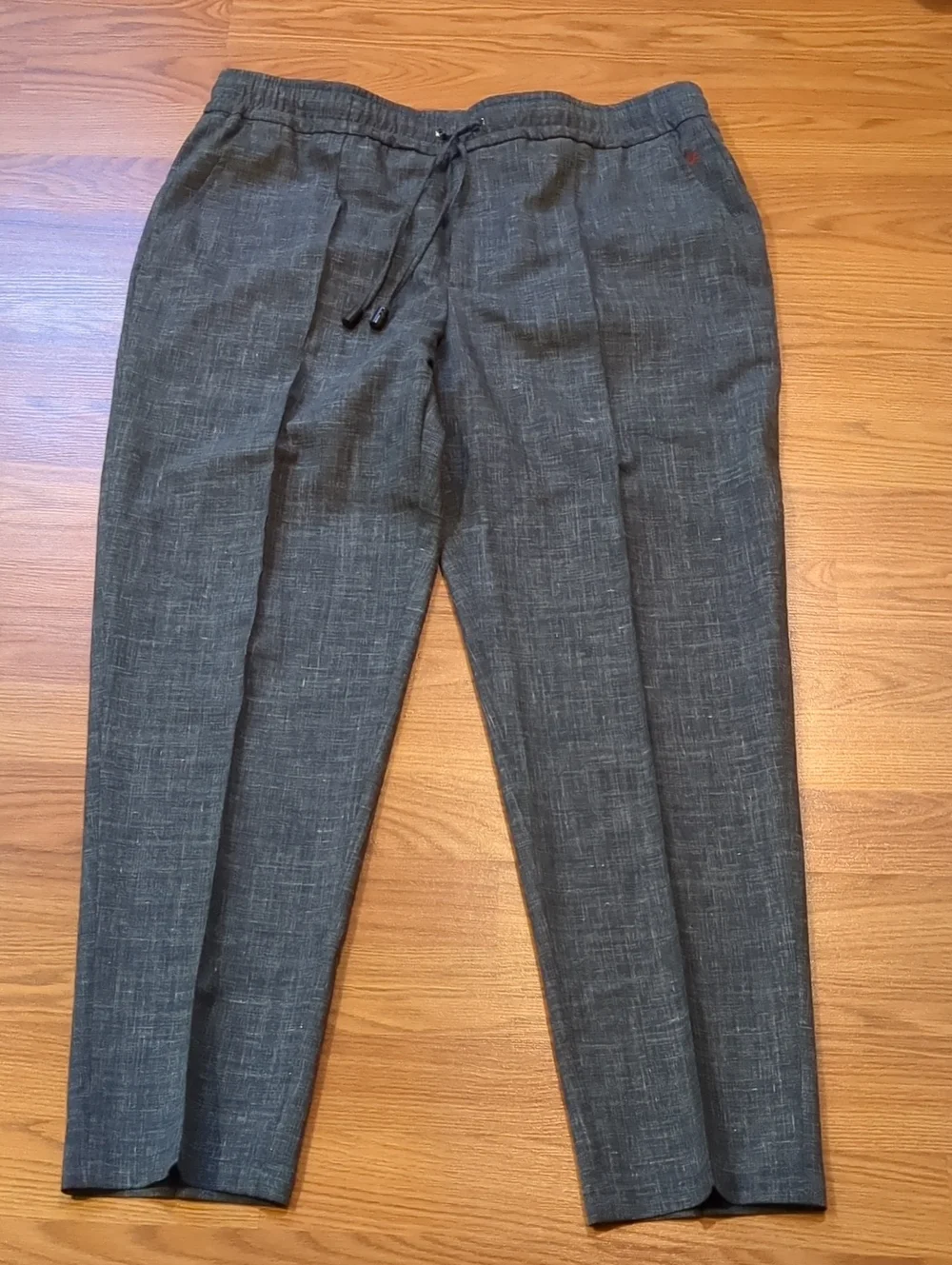 Isaia Napoli Charcoal Grey Comfort Project Drawstring Trousers- Wool Silk Linen